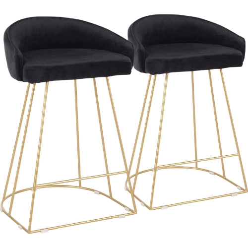 Canary 26" Counter Stool in Black Velvet & Gold Metal (Set of 2)